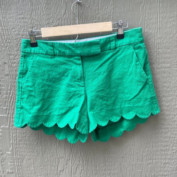 J CREW Women's Kelly Green Linen/Cotton Blend Scalloped Hem‎ Shorts Size 2 - Picture 3 of 8